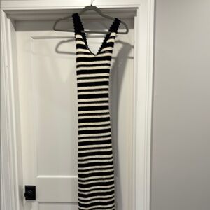 Vici- S - Crochet Striped Black and White Knit Dress